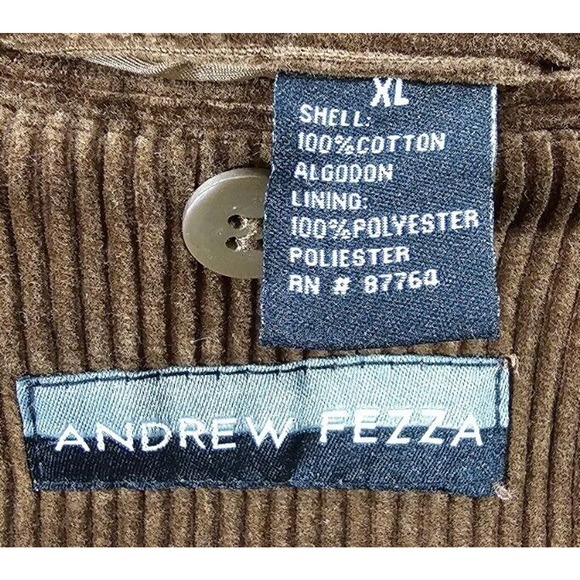 Andrew Fezza Corduroy Blazer Jacket Brown Cotton MENS SIZE XL - Picture 3 of 7